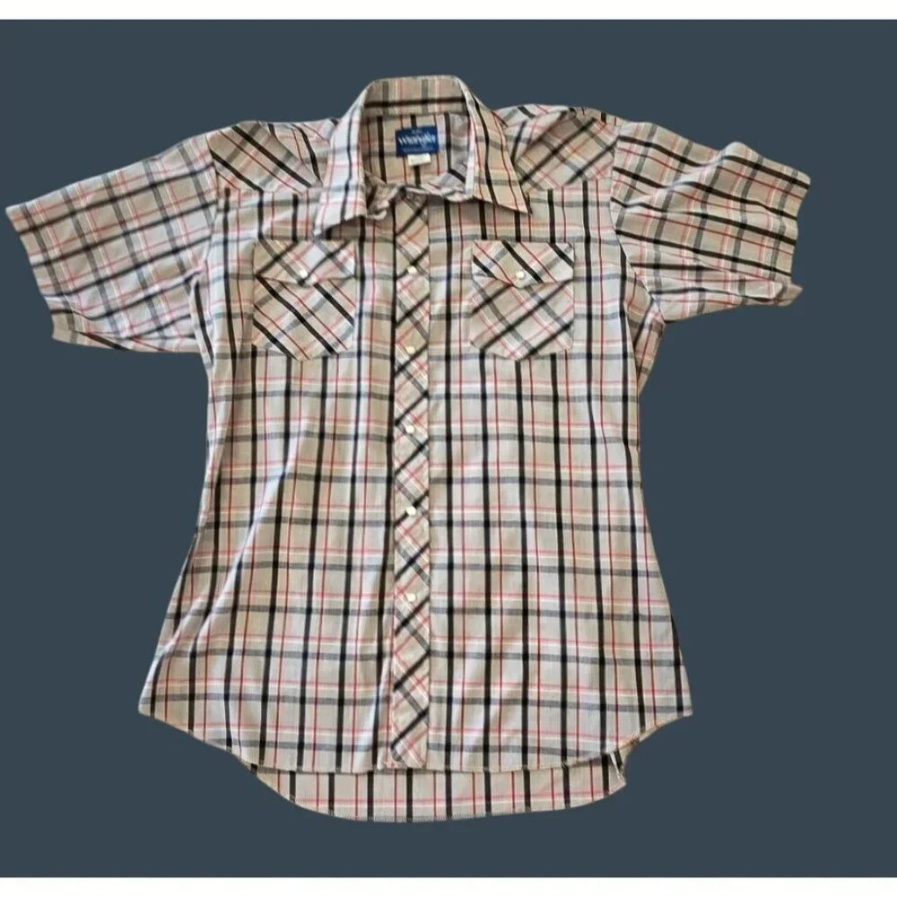 Vintage Wrangler Men's L Western Pearl Snap Short Sleeve Shirt Size 16.5 READ - Picture 1 of 5